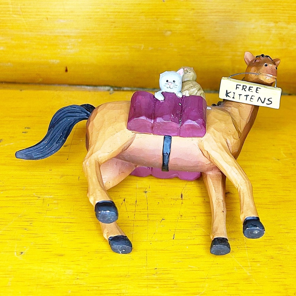 Horse with Free Kittens Figurine Cat Lover Whimsical Resin Statue - Picture 5 of 7
